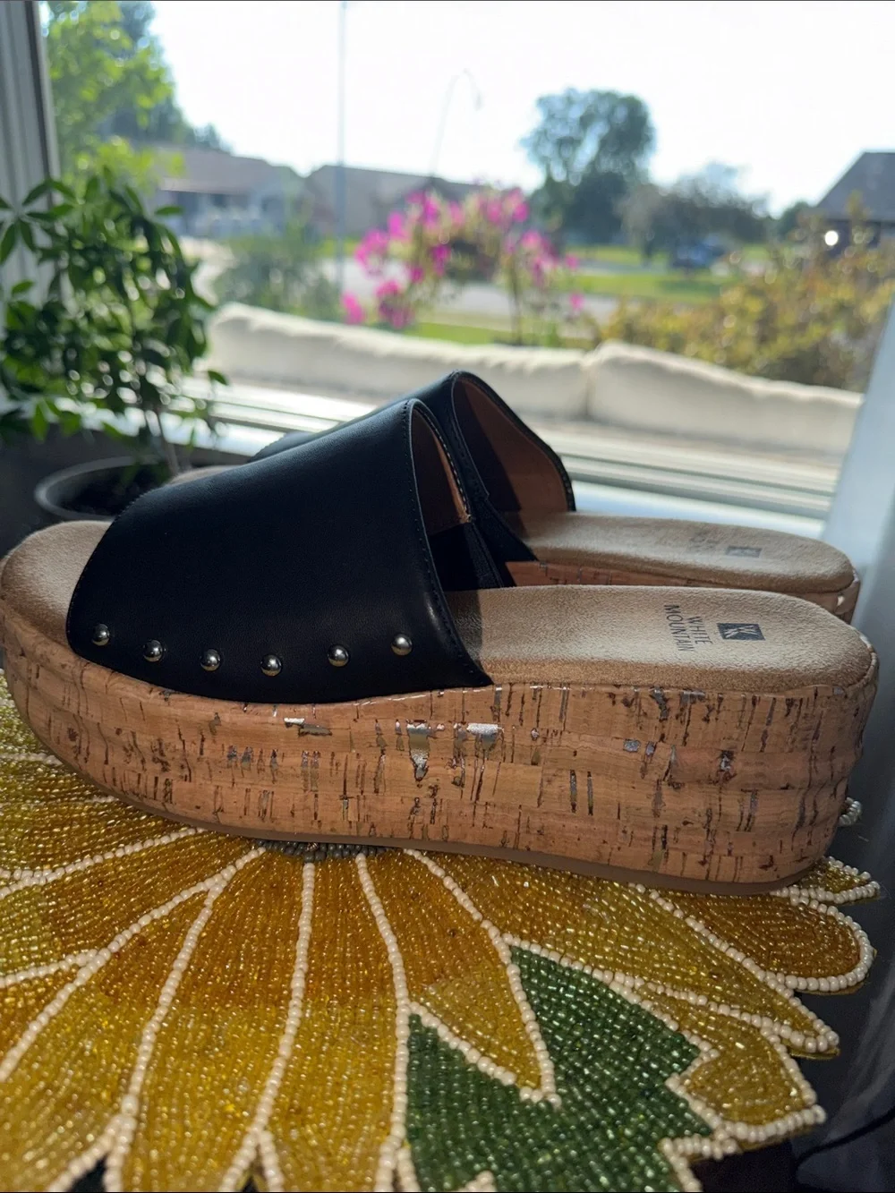 MIA Black Cork Platform Slide Sandals
